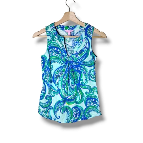 Lilly Pulitzer Marlowe Tank XS Blue Green Paisley Print Resort Preppy Summer - Picture 1 of 7